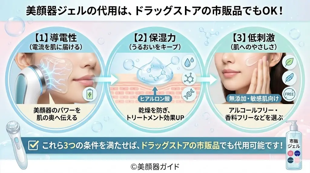 美顔器ジェルはドラッグストアで代用できる