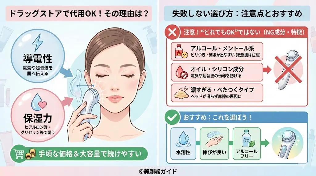 美顔器ジェルはドラッグストアで代用できる？