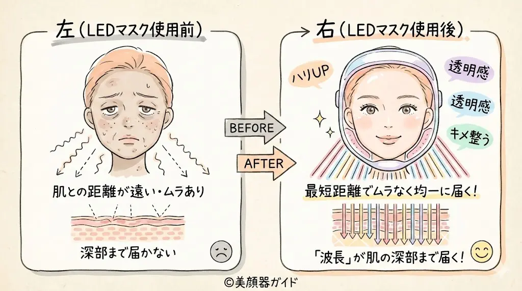 LEDマスクの使用前と使用後