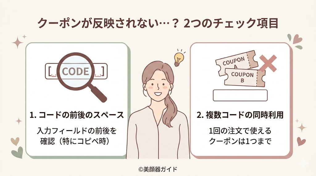 カレントボディ-クーポンが反映されないときのチェック項目