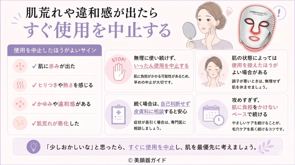 カレントボディ使用上の注意:肌荒れや違和感が出たらすぐ中止