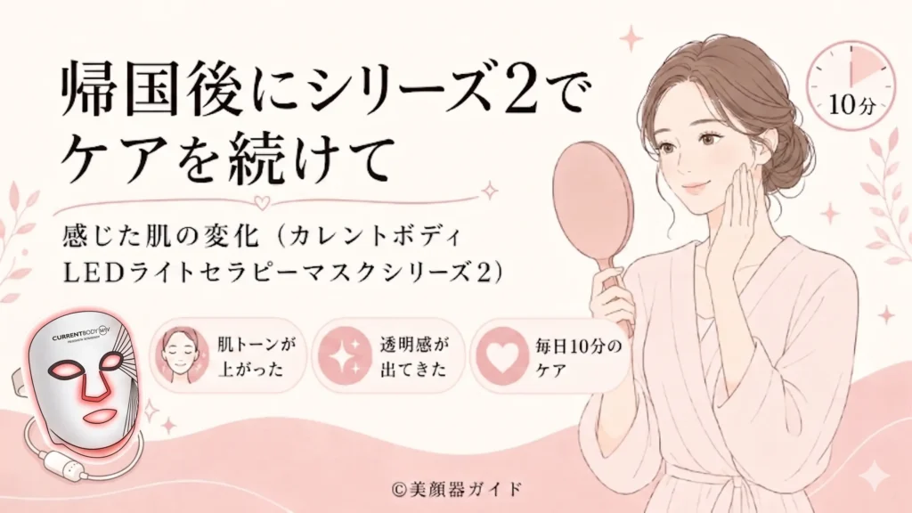 帰国後にカレントボディシリーズ2を続けて感じた肝斑・シミ肌の変化を示す画像