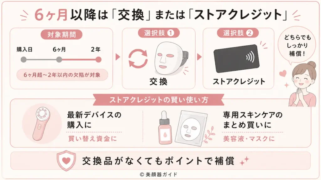 カレントボディ-6ヶ月以降は「交換」または「ストアクレジット」
