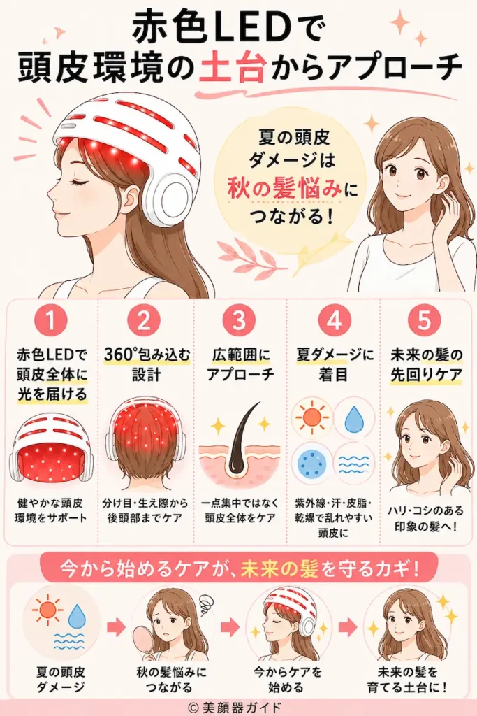 カレントボディ頭皮・頭髪ケアデバイス-赤色LEDで頭皮の土台から
整える