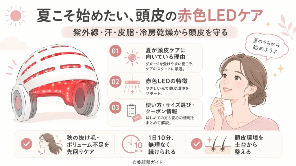 カレントボディ頭皮・頭髪ケアデバイス-夏こそ始めたい頭皮の赤色LEDケア