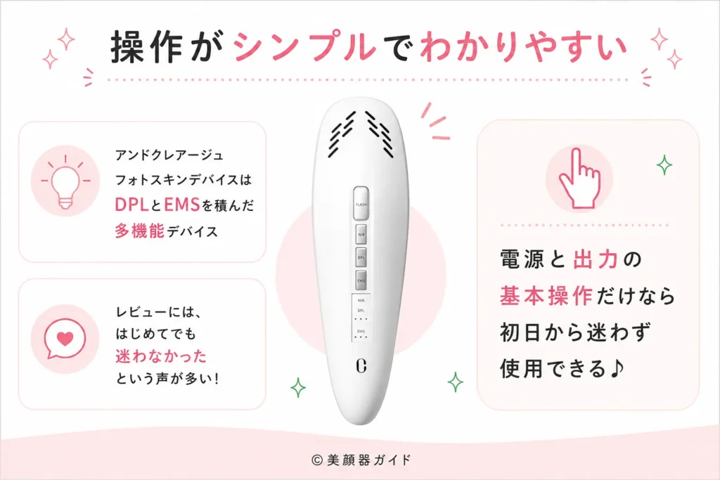 アンドクレアージュフォトスキンデバイスは操作がシンプル