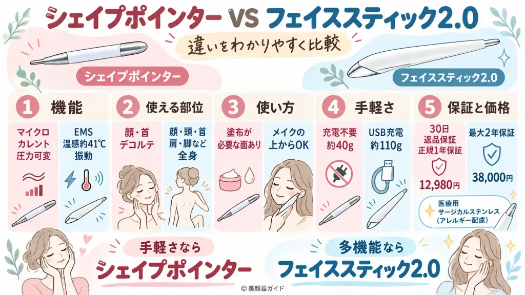 シェイプポインターとフェイススティック2.0の違いまとめ