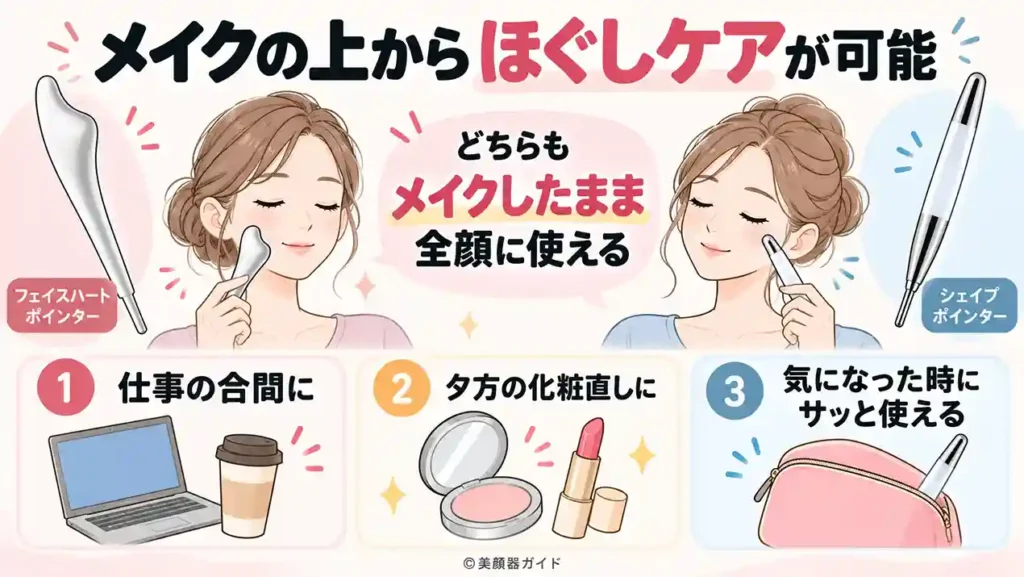 フェイスハートポインターとシェイプポインターはメイクの上から使用出来る