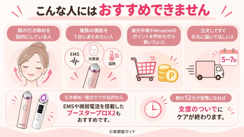ブースターグロウの口コミ：引き締めや複合ケアを1台で済ませたい人には不向き