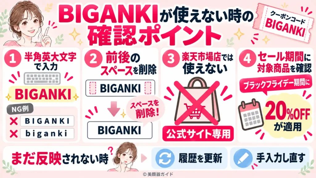 カレントボディブラックフライデー：BIGANKIが使えないときのポイント